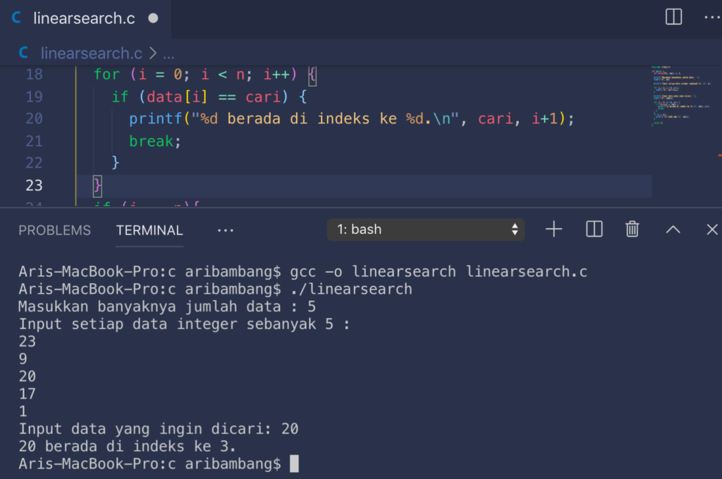 Program Algoritma Linear Search Bahasa C Kopi Coding