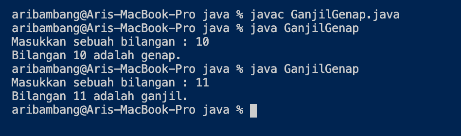 Gambar hasil program menentukan ganjil atau genap di Java