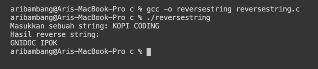 Hasil program reverse string bahasa C